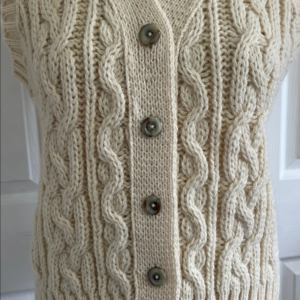Vintage Aran Fisherman Wool Cream Cable Knit Sweater Vest - Picture 4 of 16